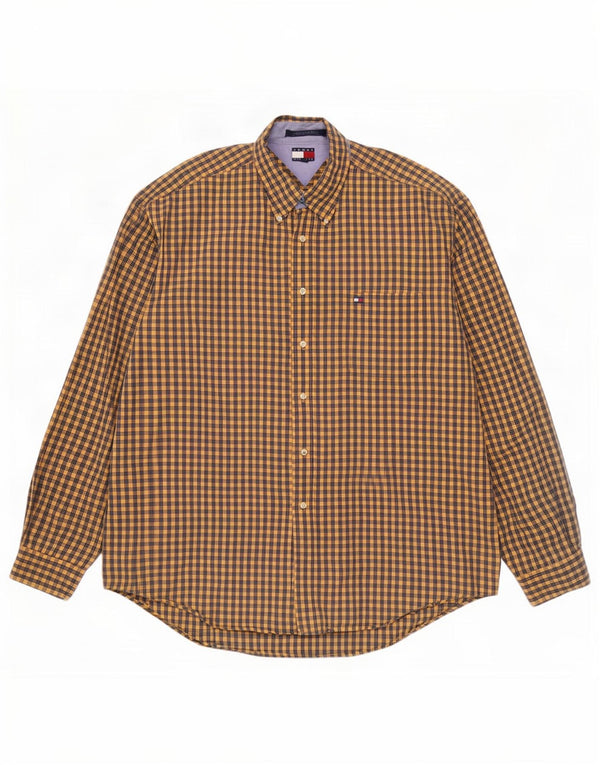 Camicia da uomo Tommy Hilfiger XL in cotone a quadretti giallo