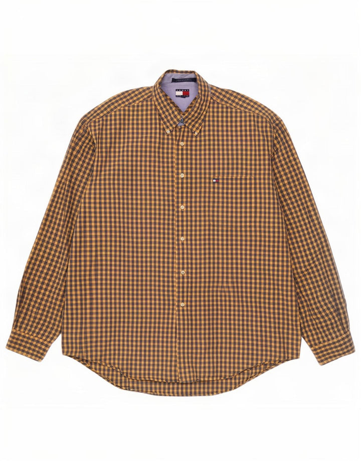 Camicia da uomo Tommy Hilfiger XL in cotone a quadretti giallo