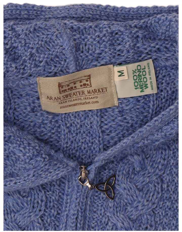 Maglione cardigan lungo con cappuccio da donna Aran UK 12 Blu medio classico