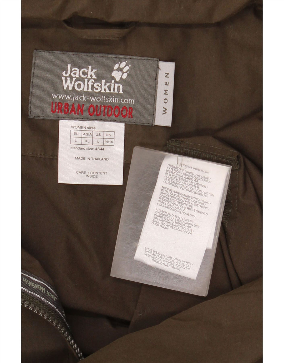 JACK WOLFSKIN Giacca a vento da donna UK 14/16 Large Poliestere kaki