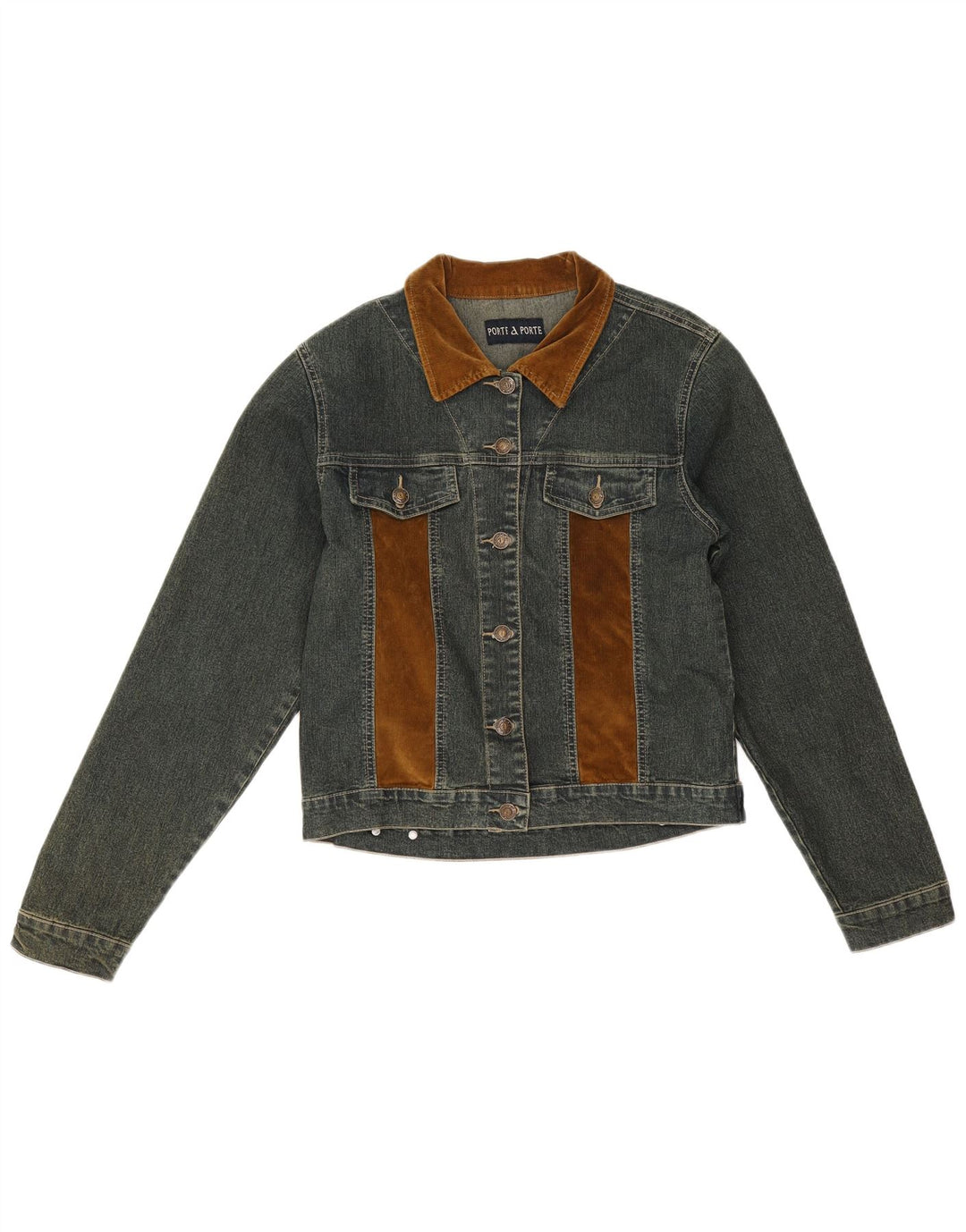 Giacca di jeans vintage da donna UK 12 in cotone color block blu medio