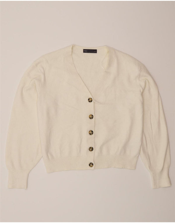 Maglione cardigan da donna Marks & Spencer UK 14 Viscosa bianco sporco medio