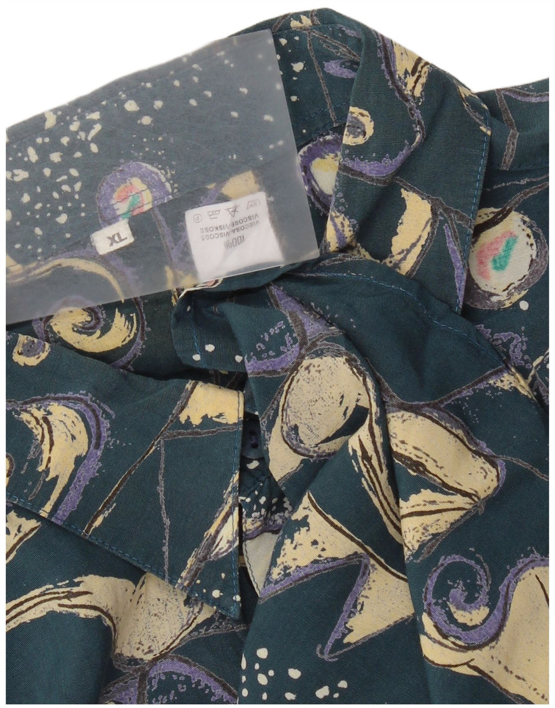 Camicia a maniche corte vintage da uomo con motivo astratto XL blu in viscosa retrò