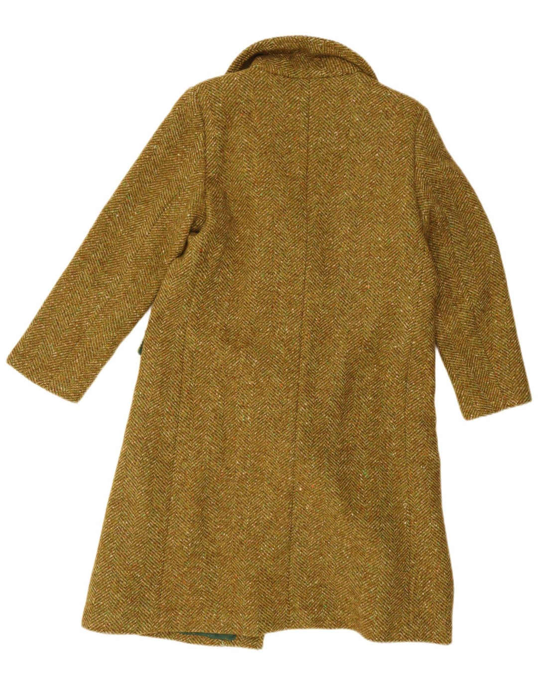 Cappotto doppiopetto vintage da donna UK 14 grande spina di pesce kaki