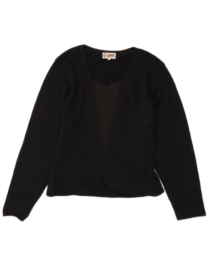 Maglione cardigan aperto da donna vintage IT 44 lana vergine nera media