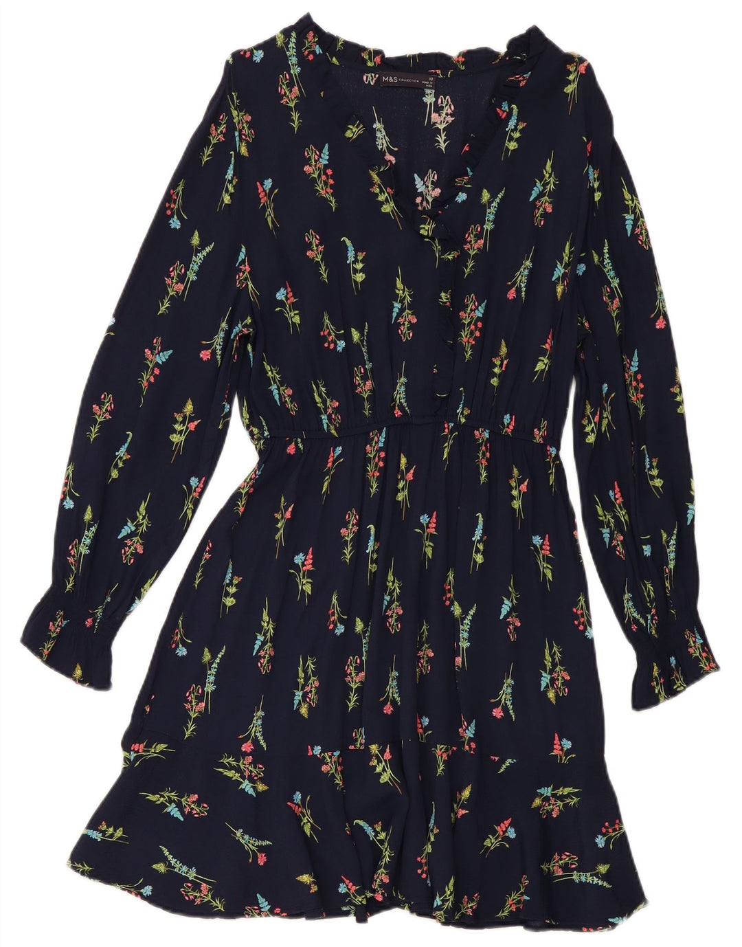 Abito a trapezio a maniche lunghe da donna Marks & Spencer UK 10 piccolo blu navy