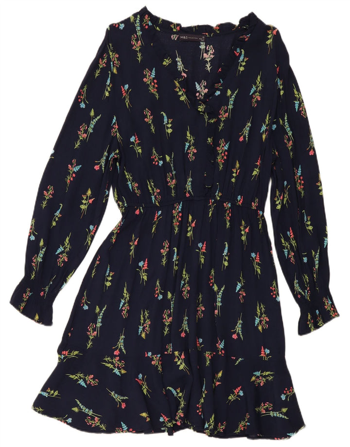 Abito a trapezio a maniche lunghe da donna Marks & Spencer UK 10 piccolo blu navy