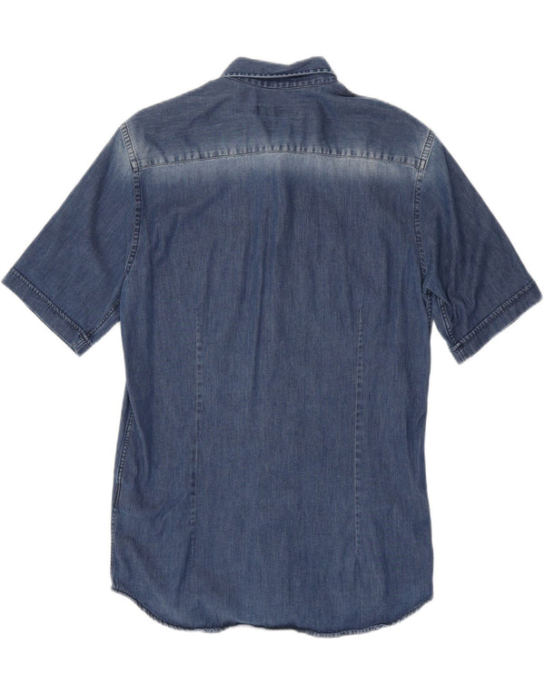 LIU JO Mens Short Sleeve Denim Shirt Large Navy Blue Lyocell