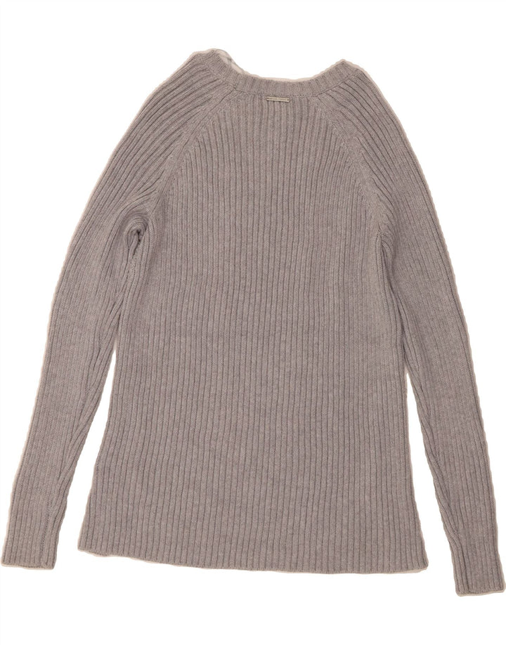 MICHAEL KORS Womens Boat Neck Jumper Sweater UK 12 Medium Grey Cotton Vintage Michael Kors and Second-Hand Michael Kors from Messina Hembry 