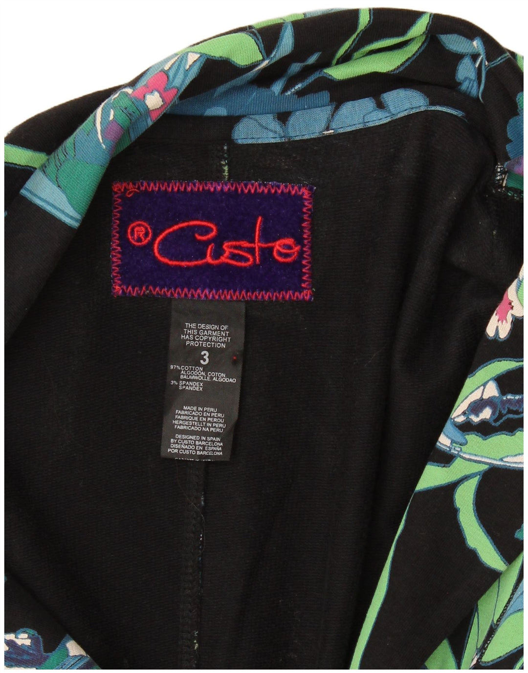 Giacca blazer da donna a 2 bottoni Custo Barcelona taglia 3 XS cotone floreale nero
