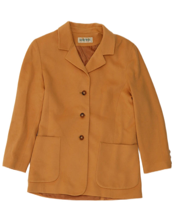 HENRY WHITE Giacca blazer a 3 bottoni da donna UK 14 Large Beige Lana