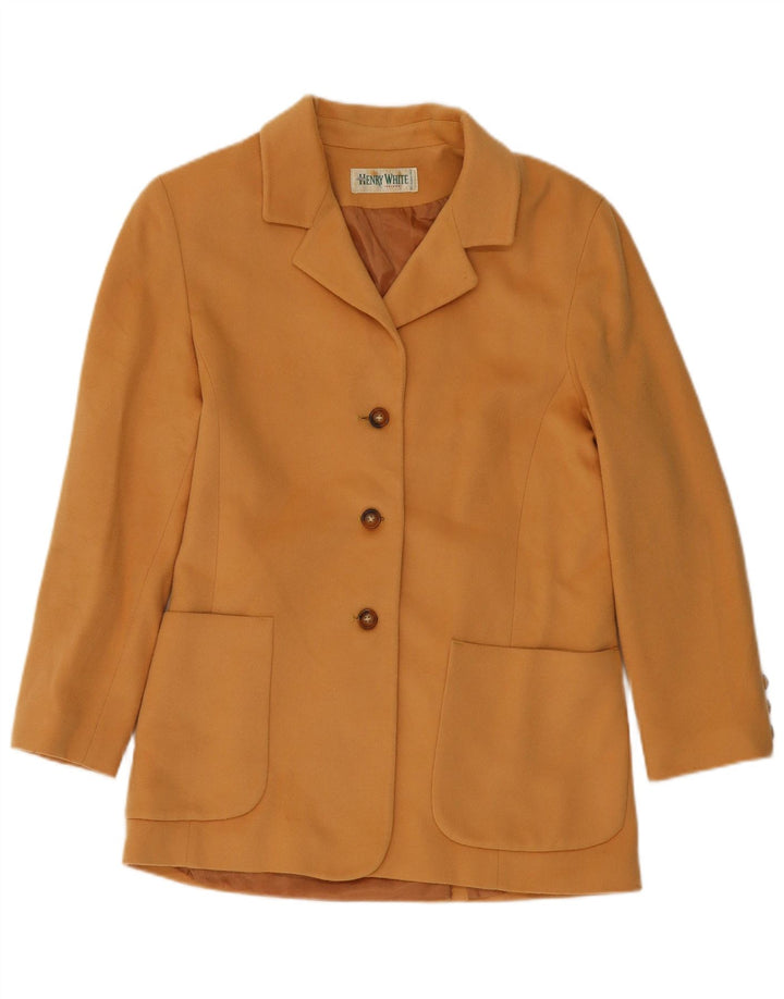 HENRY WHITE Giacca blazer a 3 bottoni da donna UK 14 Large Beige Lana
