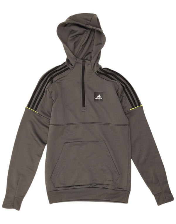 Felpa con cappuccio e collo con zip Adidas Aeroready da uomo XS in poliestere grigio