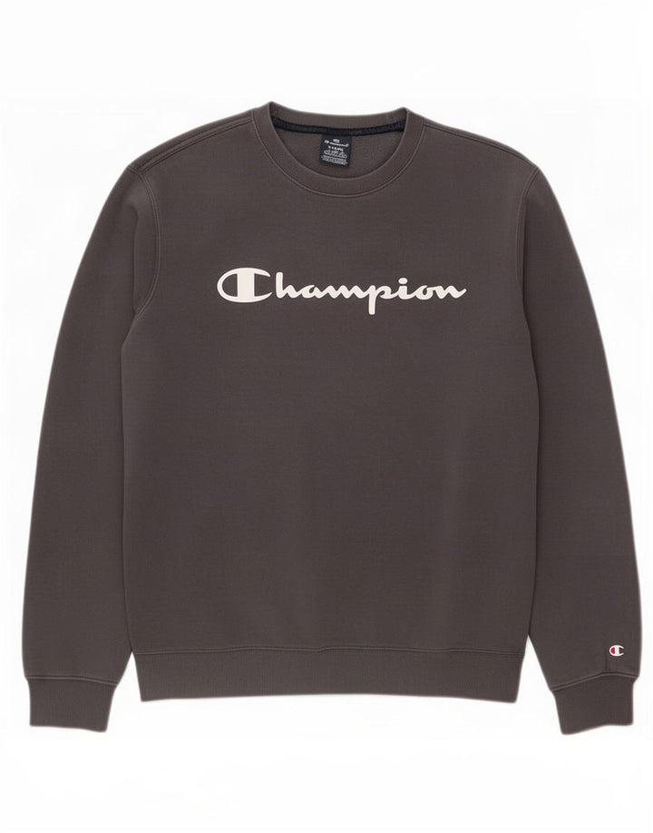 Felpa grafica da uomo Champion, maglione grande, cotone grigio