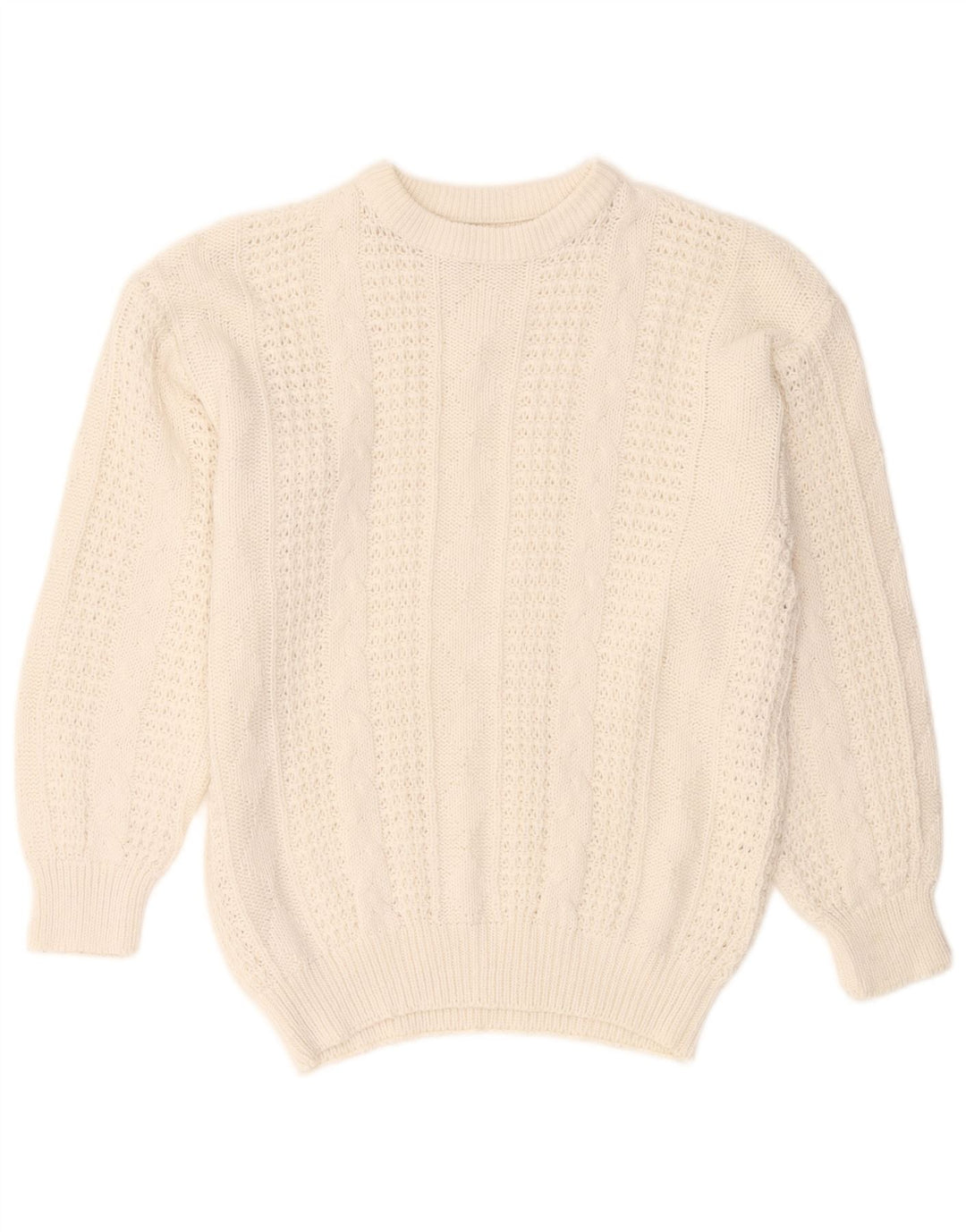 Maglione maglione girocollo oversize da donna VINTAGE UK 10/12 Bianco medio