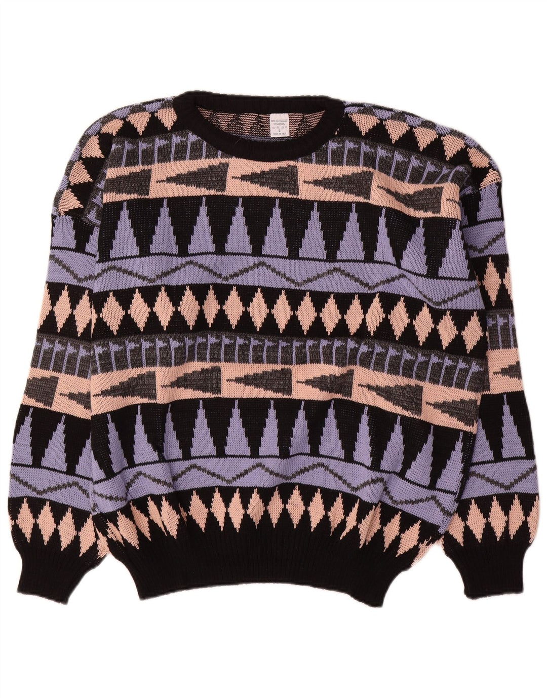 Maglione maglione girocollo da uomo vintage grande acrilico geometrico multicolore