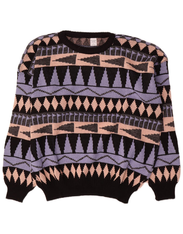 Maglione maglione girocollo da uomo vintage grande acrilico geometrico multicolore