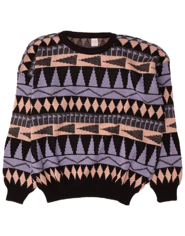 Maglione maglione girocollo da uomo vintage grande acrilico geometrico multicolore