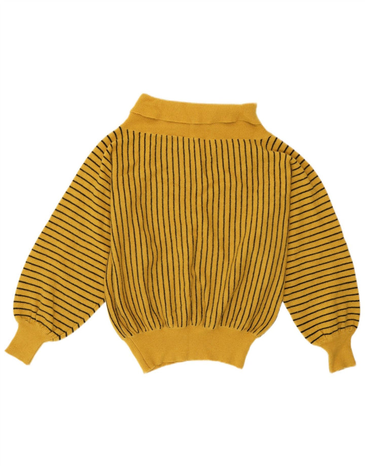 Maglione maglione vintage da donna con collo alto UK 12 a righe gialle medie
