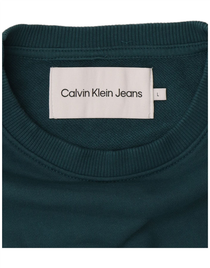 CALVIN KLEIN JEANS Mens Graphic Sweatshirt Jumper Large Blue Vintage Calvin Klein Jeans and Second-Hand Calvin Klein Jeans from Messina Hembry 