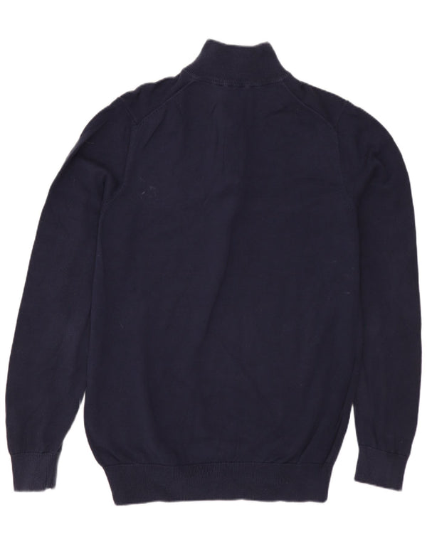 CREW CLOTHING Maglione da uomo con zip e collo piccolo in cotone blu navy