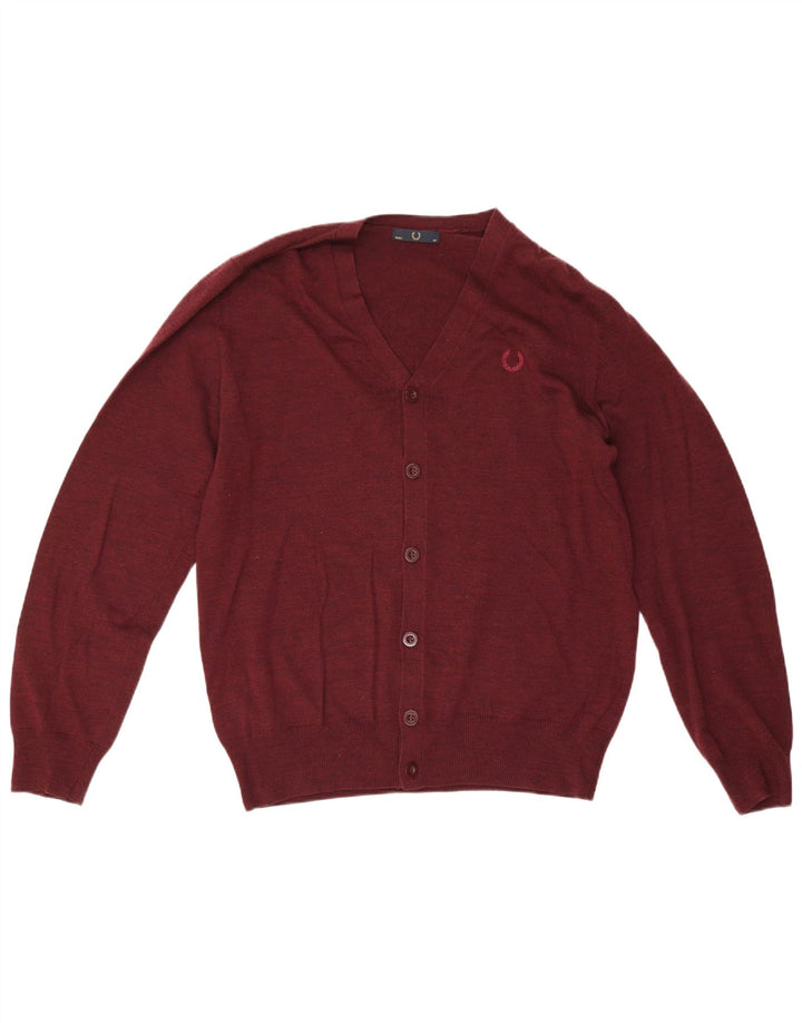Maglione cardigan da uomo Fred Perry in lana bordeaux media