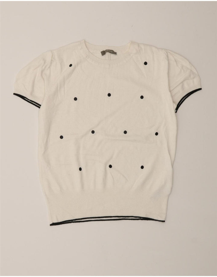 Maglione maglione girocollo da donna Oasis UK 10 piccolo bianco maculato