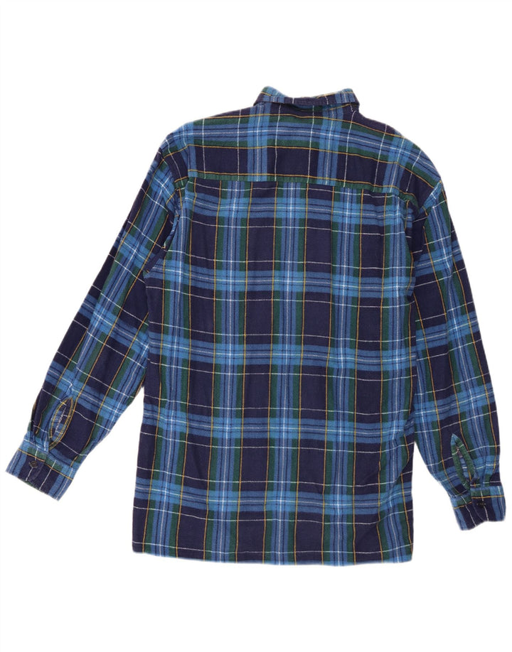 Camicia vintage da uomo in flanella taglia 41/42 in cotone a quadri blu grande