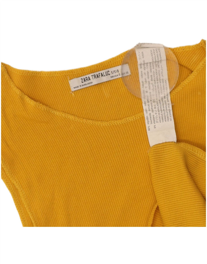 ZARA Womens Sleeveless Crop Top UK 8 Small Yellow Cotton