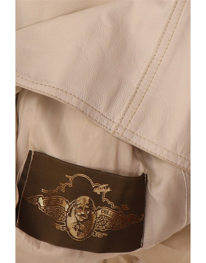 Giacca in pelle militare da donna vintage UK 14 in pelle bianca media