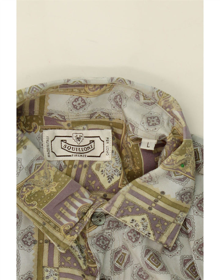 VINTAGE Mens Shirt Large Grey Patchwork Viscose Vintage Vintage and Second-Hand Vintage from Messina Hembry 