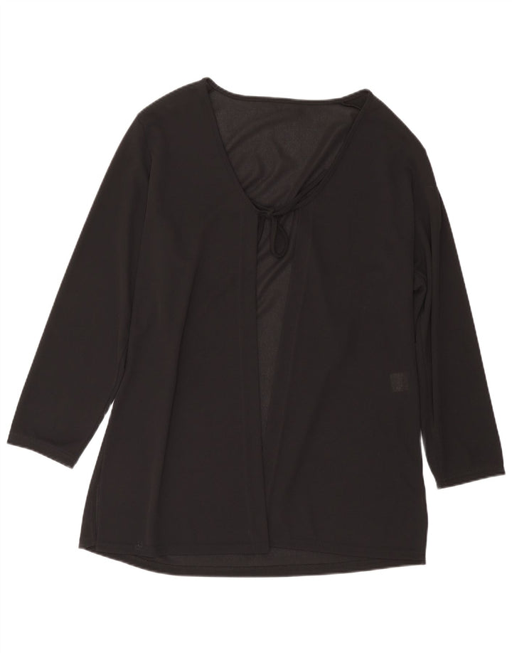 Top cardigan a maniche lunghe da donna vintage UK 16 grande poliestere nero