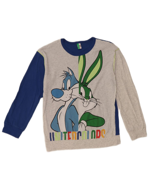 BENETTON Boys Looney Tunes Crew Neck Jumper Sweater 10-11 Years XL Grey