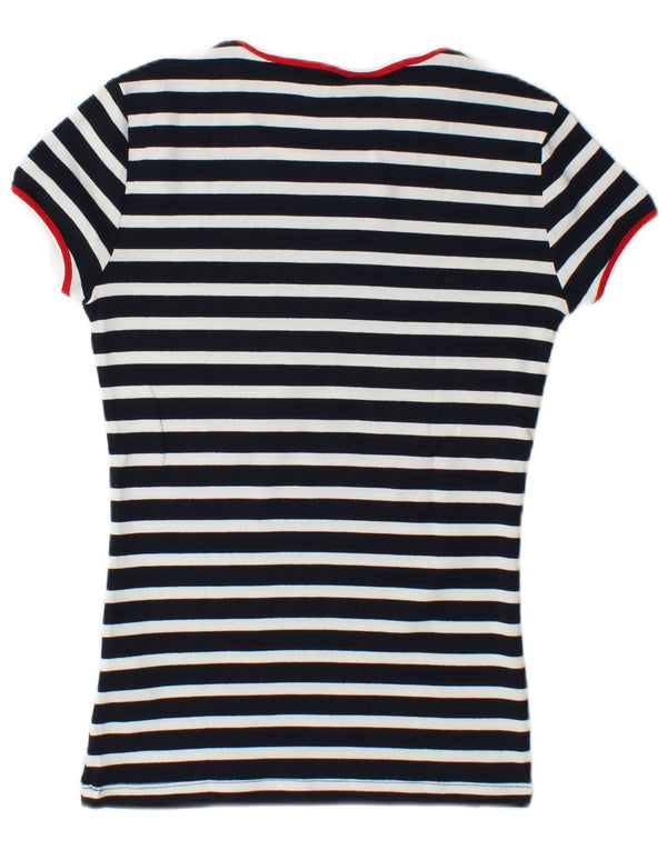 T-shirt grafica da donna Tommy Hilfiger Top UK 10 Small blu navy gessato