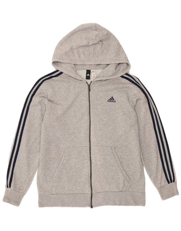Maglione con cappuccio e zip Adidas da uomo grande in cotone grigio