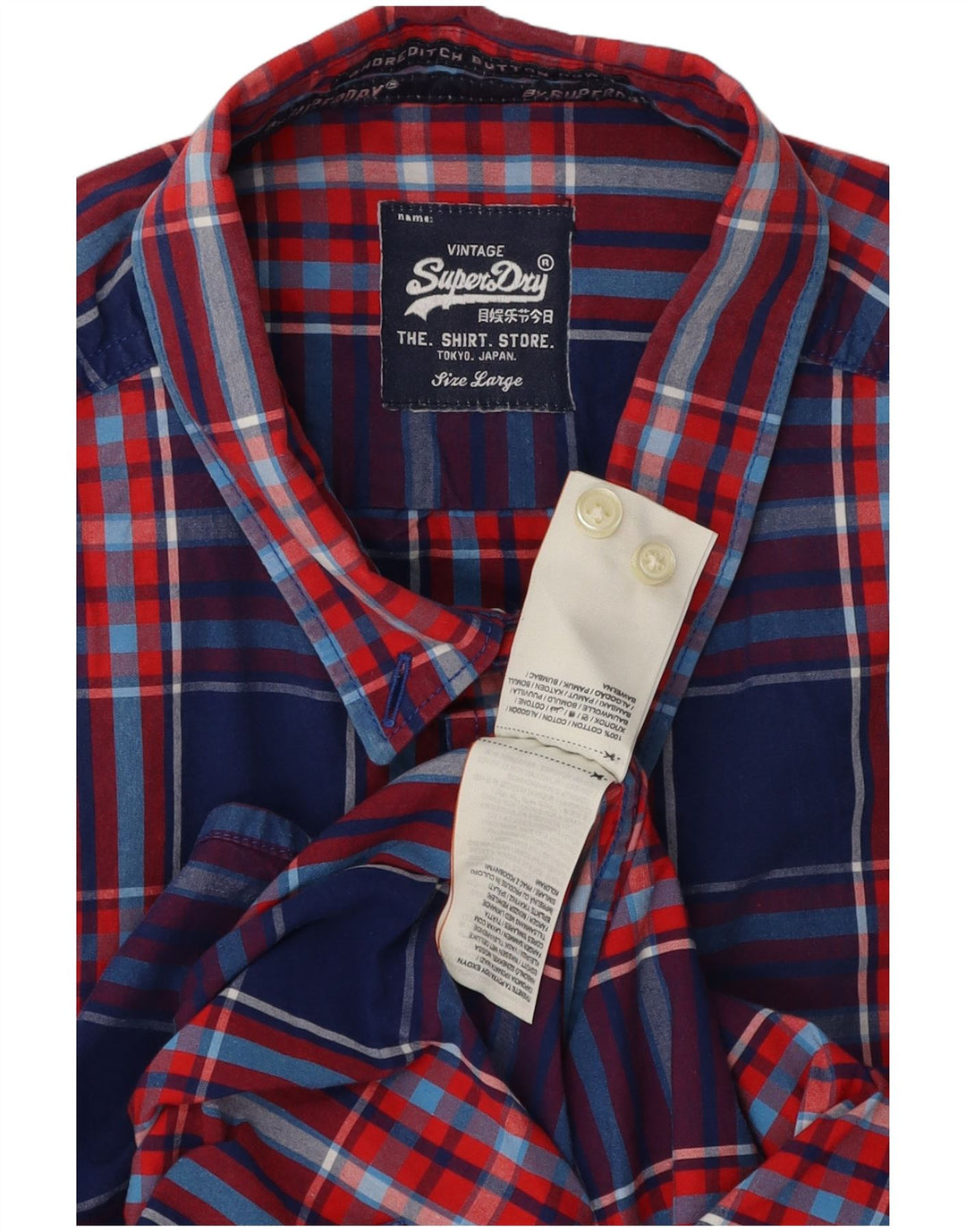 Camicia a maniche corte da uomo Superdry Large in cotone a quadri blu navy