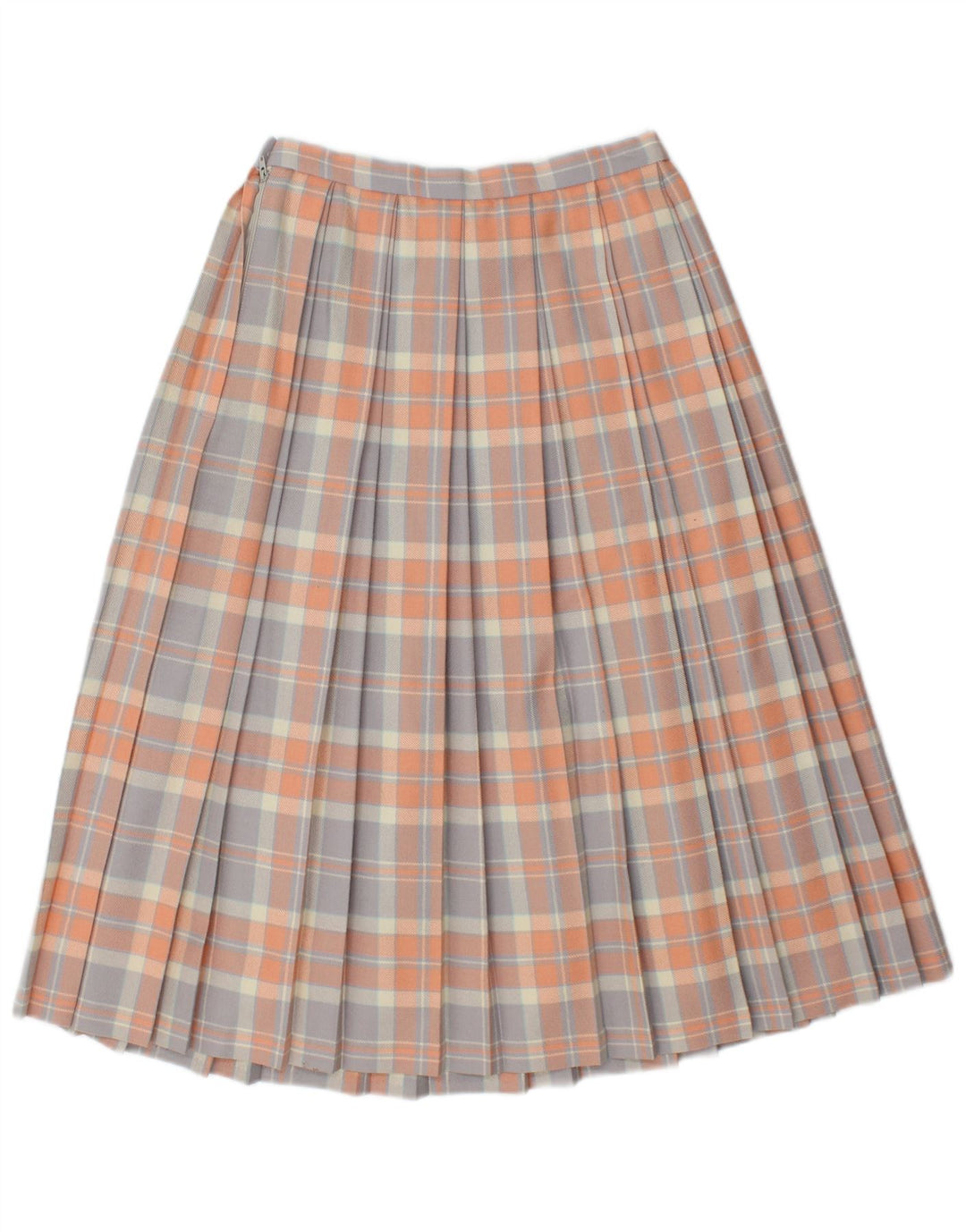 Gonna a pieghe vintage da donna a coltello UK 10 piccola W26 lana vergine multicolore