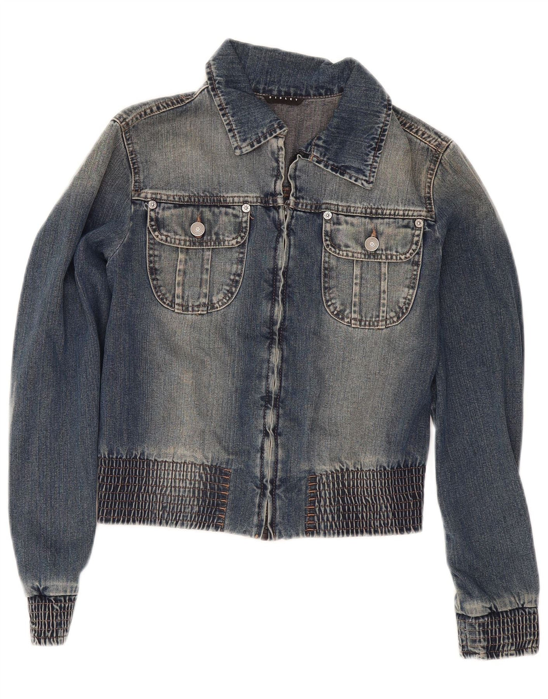 Giacca in denim corta da donna Sisley UK 10 piccola in cotone blu