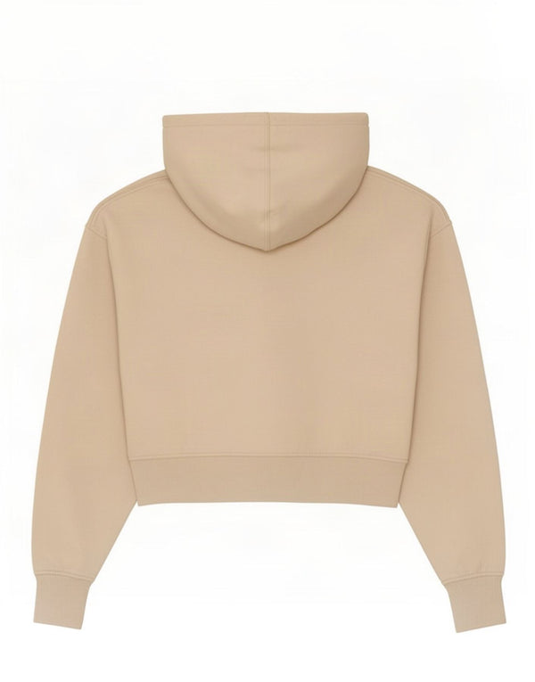 Zara Womens Crop Hoodie Jumper UK 14 Medium Beige Polyester
