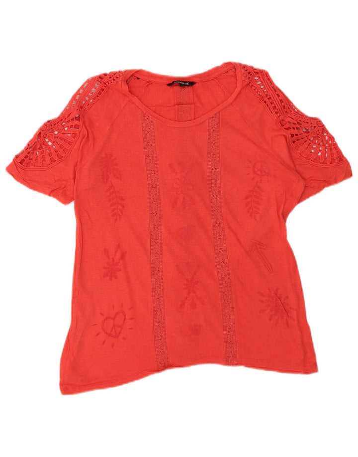 DESIGUAL Womens Blouse Top UK 10 Small Red Floral Viscose