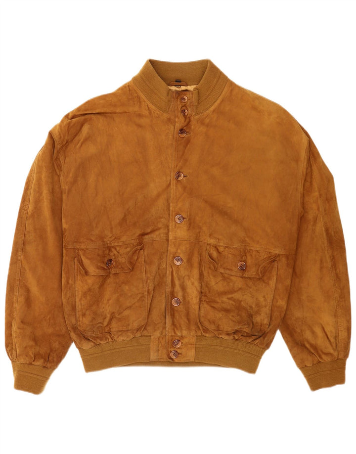 Giubbotto bomber vintage in pelle scamosciata da uomo IT 56 2XL in pelle beige