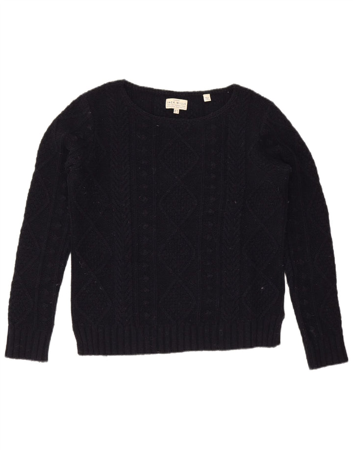 JACK WILLS Maglione oversize da donna con scollo a barca UK 10 Piccolo Blu navy