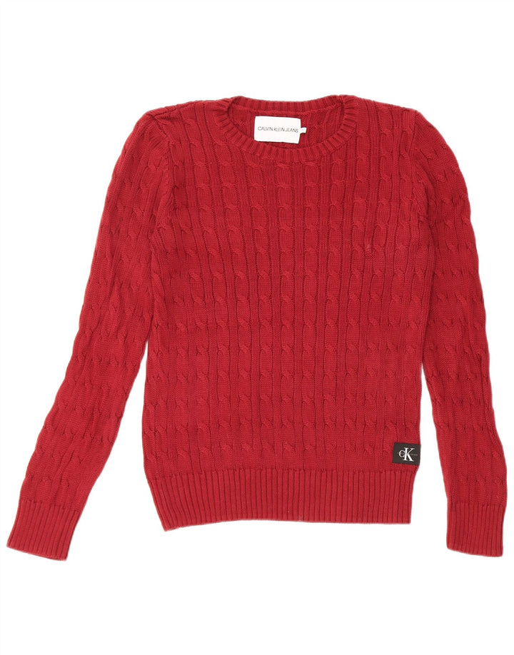 Maglione maglione girocollo da donna Calvin Klein Jeans UK 14 cotone rosso medio