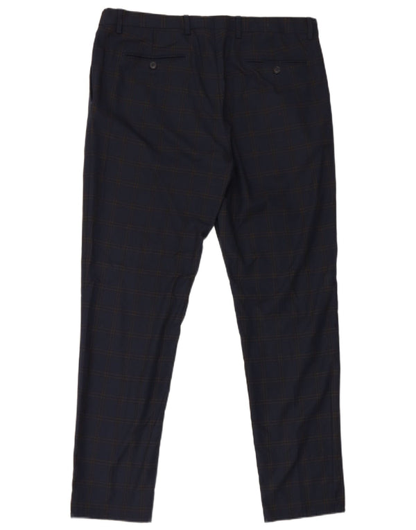 Pantaloni da abito slim da uomo Zara EU 46 XL W36 L32 Poliestere a quadri blu navy