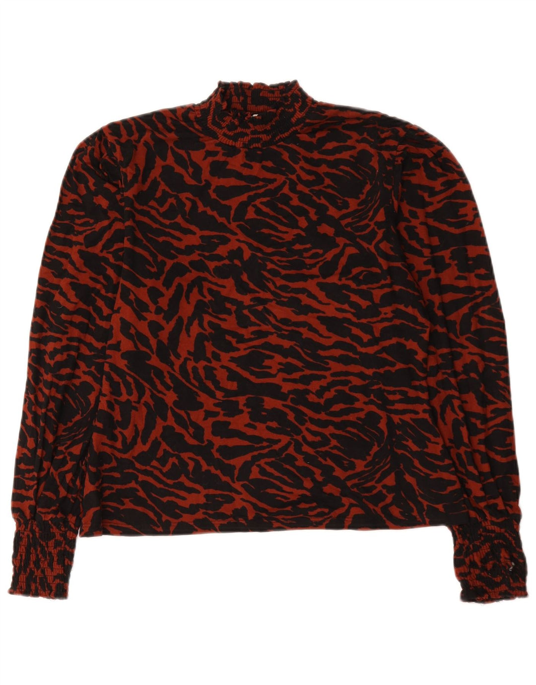 Oasis Camicetta a maniche lunghe da donna Top UK 14 Grande poliestere rosso con stampa animalier
