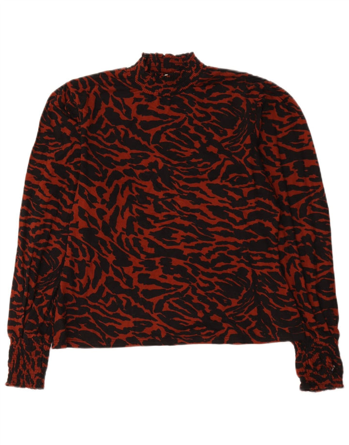 Oasis Camicetta a maniche lunghe da donna Top UK 14 Grande poliestere rosso con stampa animalier