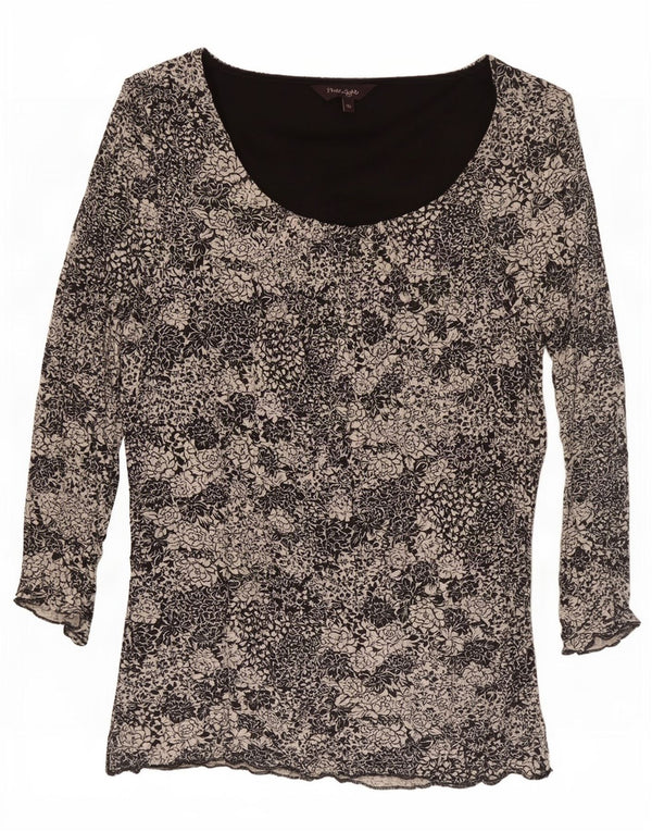 Phase Eight Top da donna manica 3/4 UK 16 Grande viscosa floreale nera
