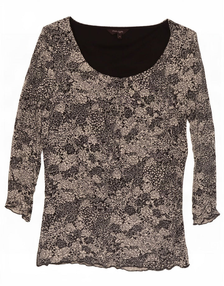 Phase Eight Top da donna manica 3/4 UK 16 Grande viscosa floreale nera