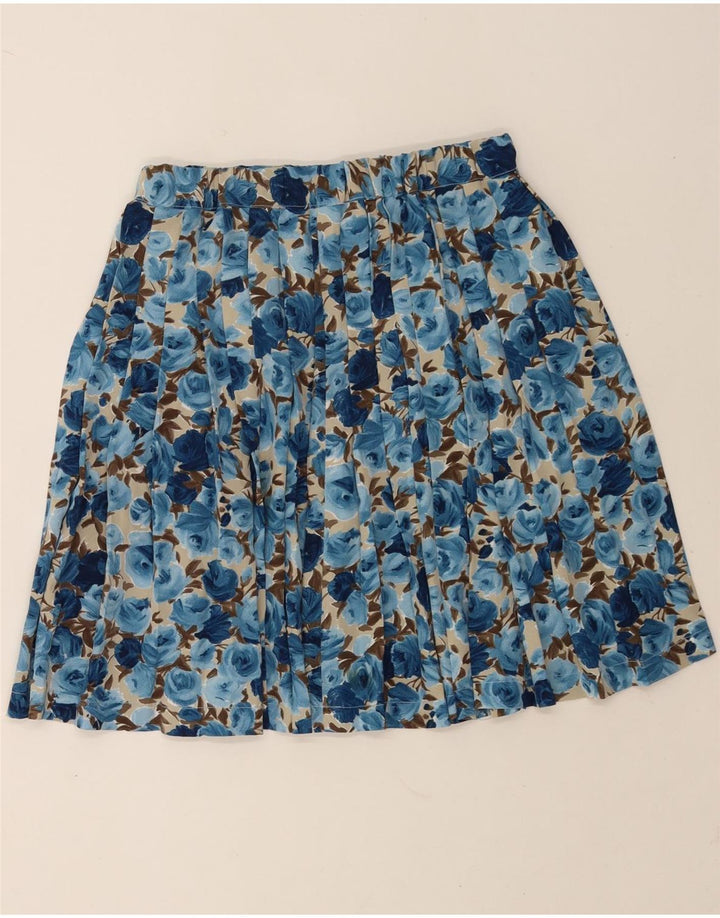 Gonna a pieghe vintage da donna W28 blu medio floreale
