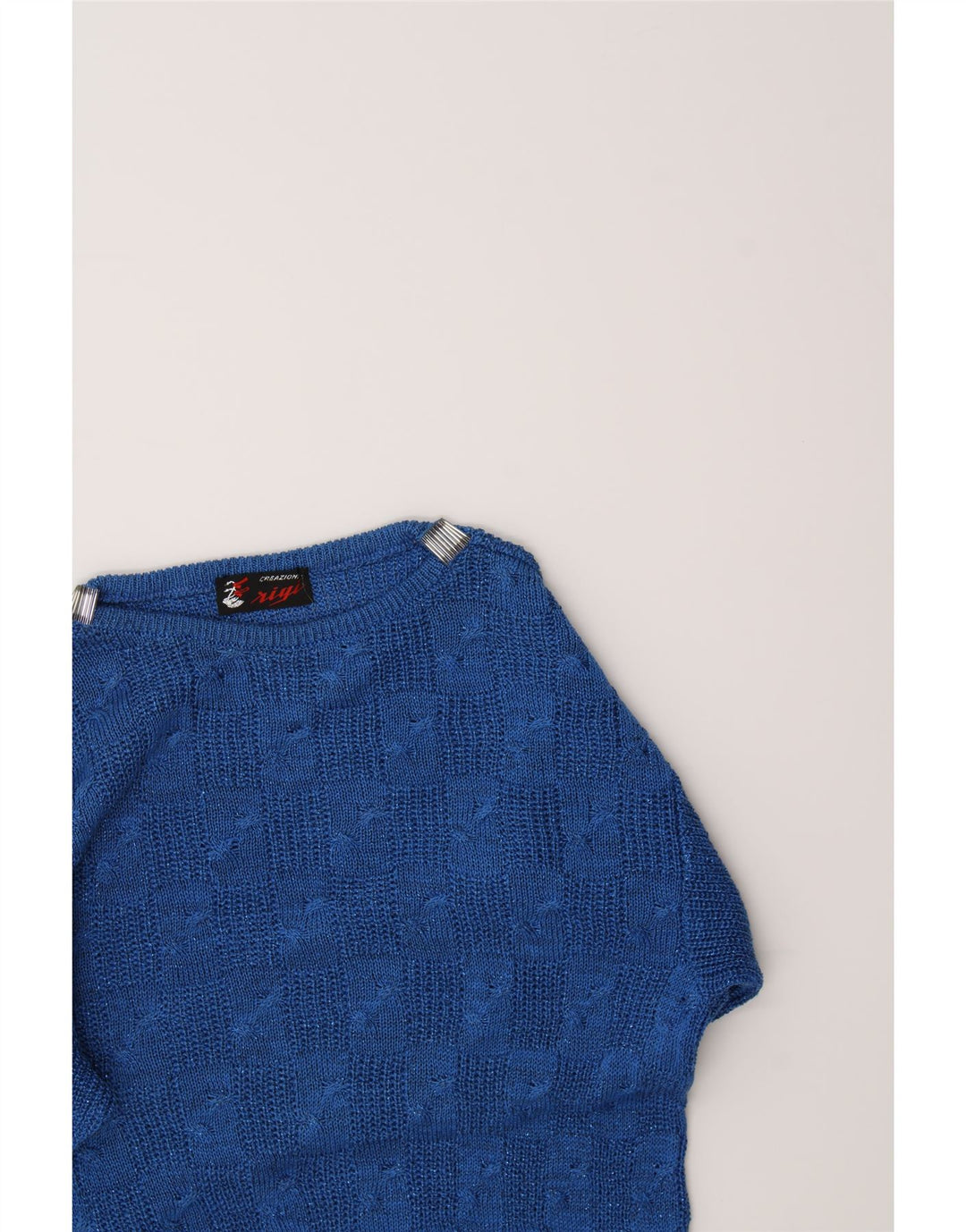 VINTAGE Womens Boat Neck Jumper Sweater UK 14 Medium Blue Vintage Vintage and Second-Hand Vintage from Messina Hembry 
